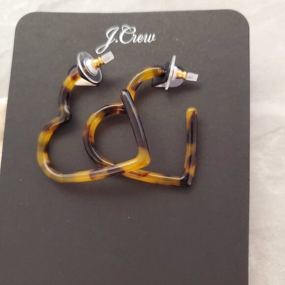 💕 J.Crew Valentines Day Hoop Dangle Drop Tortoise Heart Drop Dagnle Earrings 💕 - Picture 2 of 4